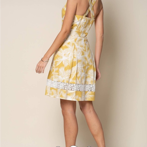 Melissa Fit And Flair Yellow Floral Sundress Lace Trim bohemian NWOT med cotton - Picture 3 of 12
